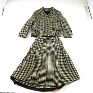 Natalie Green Houndstooth Suit Jacket Blazer and Skirt Black White Tweed 1960s